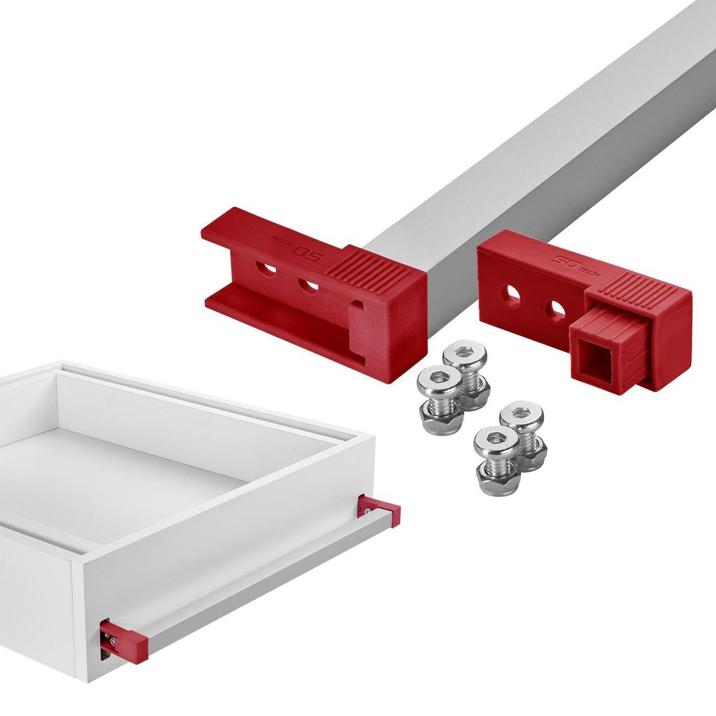SOTECH Einhandverriegelung EHG-SKF – Schubladenbreite bis 600 mm, mit Front, grau-rot (1 Set)