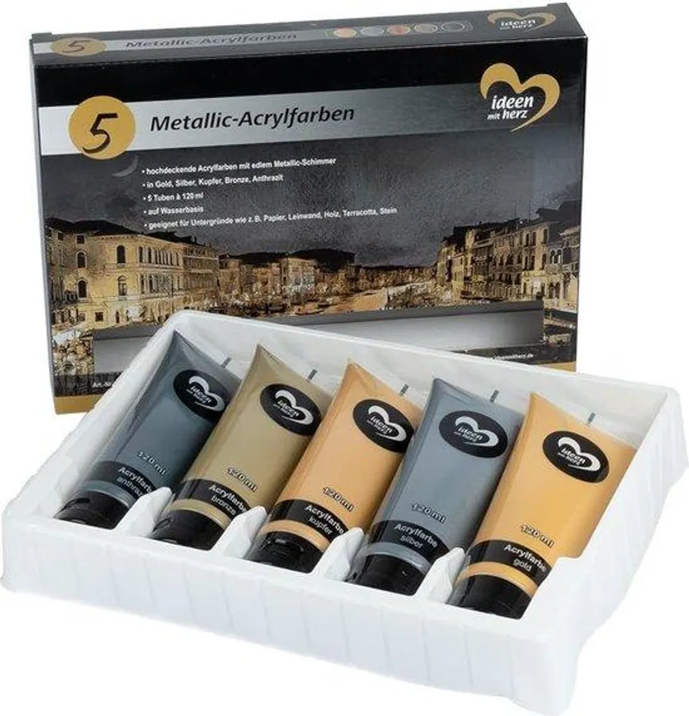 Peinture acrylique très couvrante kit de 5 tubes 120ml couleurs vives