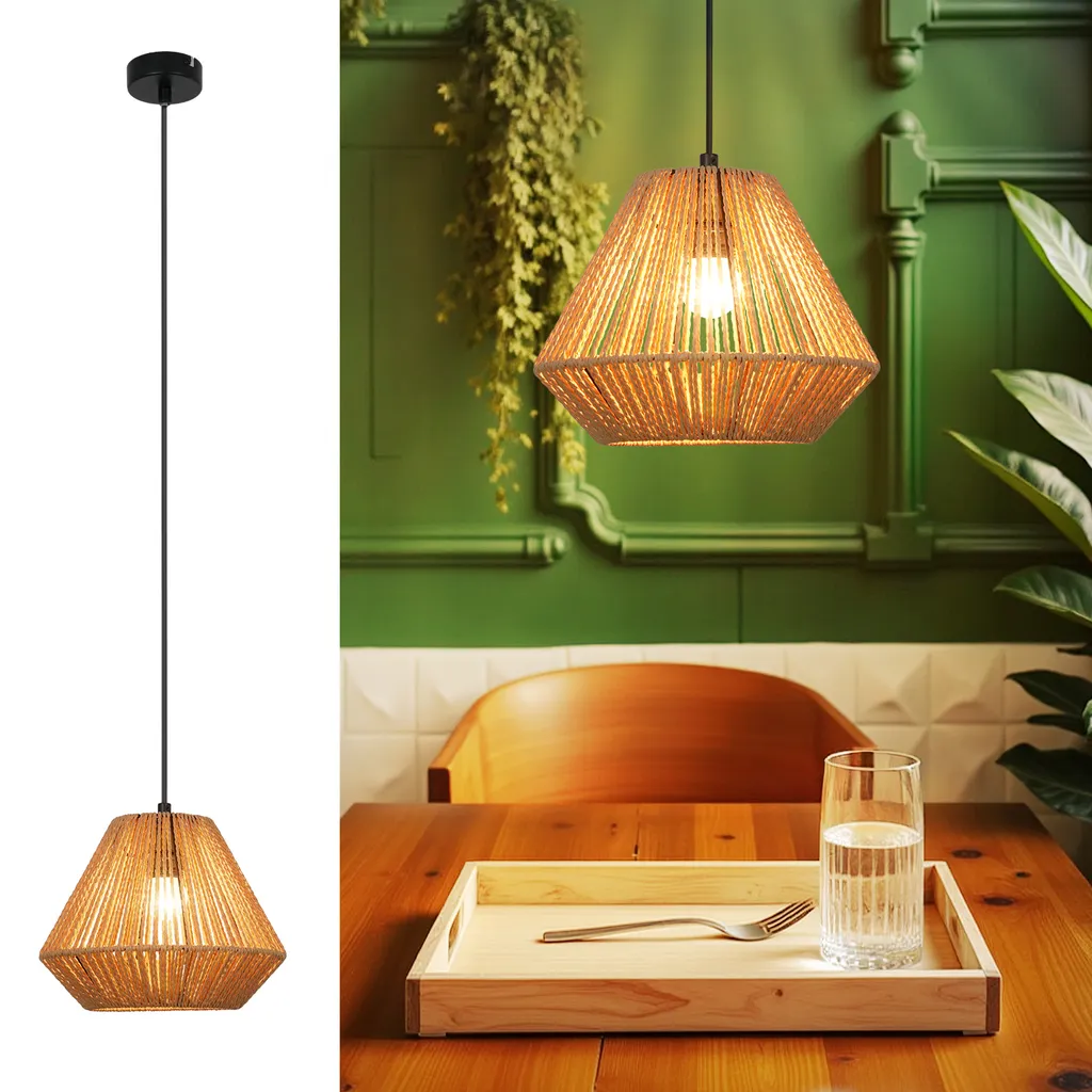 Lampadario Rattan ZMH Design Diamante E27 - Illuminazione Tavolo Pranzo