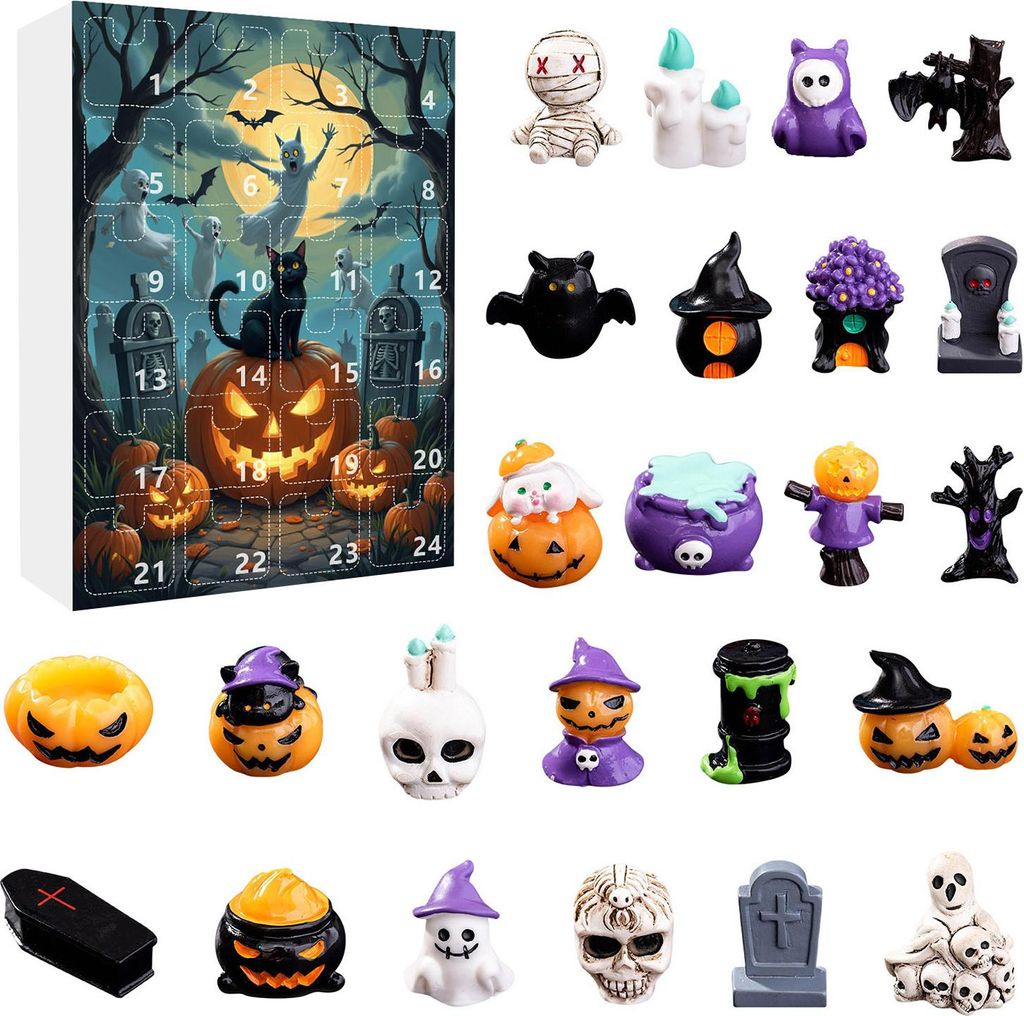 Halloween-Countdown-Adventskalender mit 24 Tagen, Mini-Figuren, vielseitig einsetzbar, kleine gruselige Harzfiguren, Set G