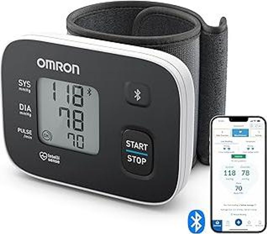 OMRON RS3 Intelli IT Handgelenk-Blutdruckmessgerät, klinisch validiert, mit er Smartphone App für iOS/Android, 13,5 – 21,5 cm Manschette, Mansc...
