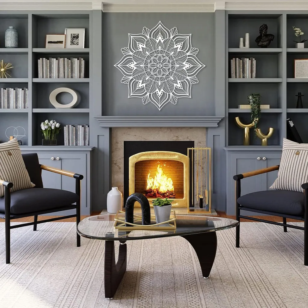 Mandala Mural en Métal Design Fleur de Lotus Sculpture Murale Géante