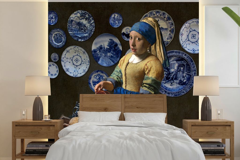 MuchoWow Fototapete für Wohnzimmer oder Schlafzimmer Wandtapete Vinyl Motivtapete Milchmädchen - Das Mädchen mit dem Perlenohrring - Vermeer -...