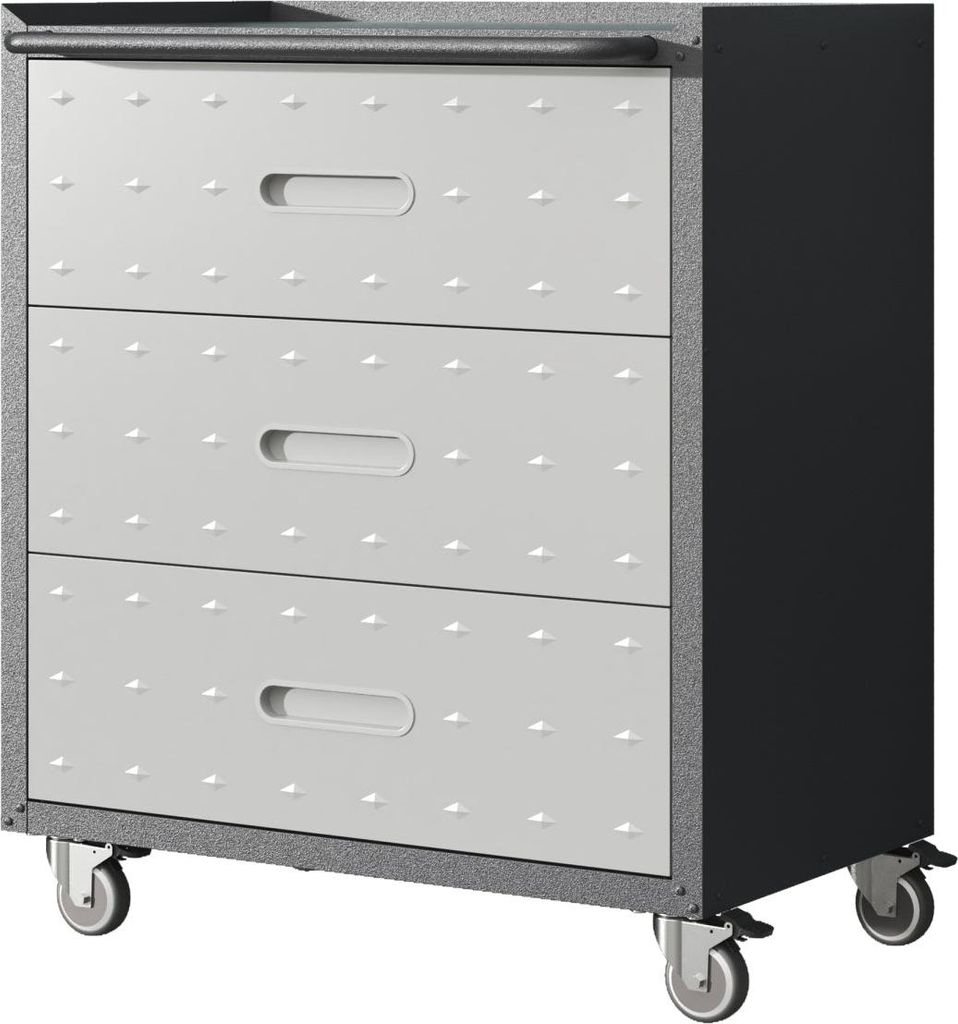 Werkzeugschrank Metall rollbar 3 XXL-Schubladen 75x42x88cm Werkstattwagen Schwarz/Grau 90kg Traglast Garage & Büro Schnellmontage