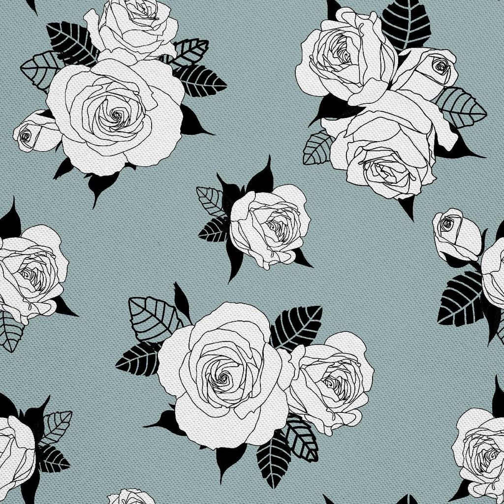 OUTDOOR DEKOSTOFFE OXFORD - Motiv Rosen mit schwarzen Blättern I DX564