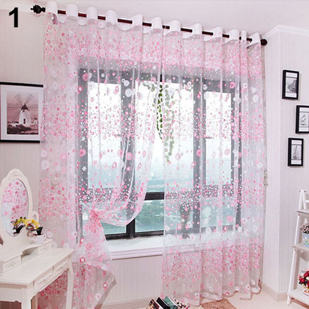 Fenster schiere Valance Blumenvorhang Schlafzimmer Hauszimmer Hochzeitsfeier Nachbildung Nachbildung-Rosa