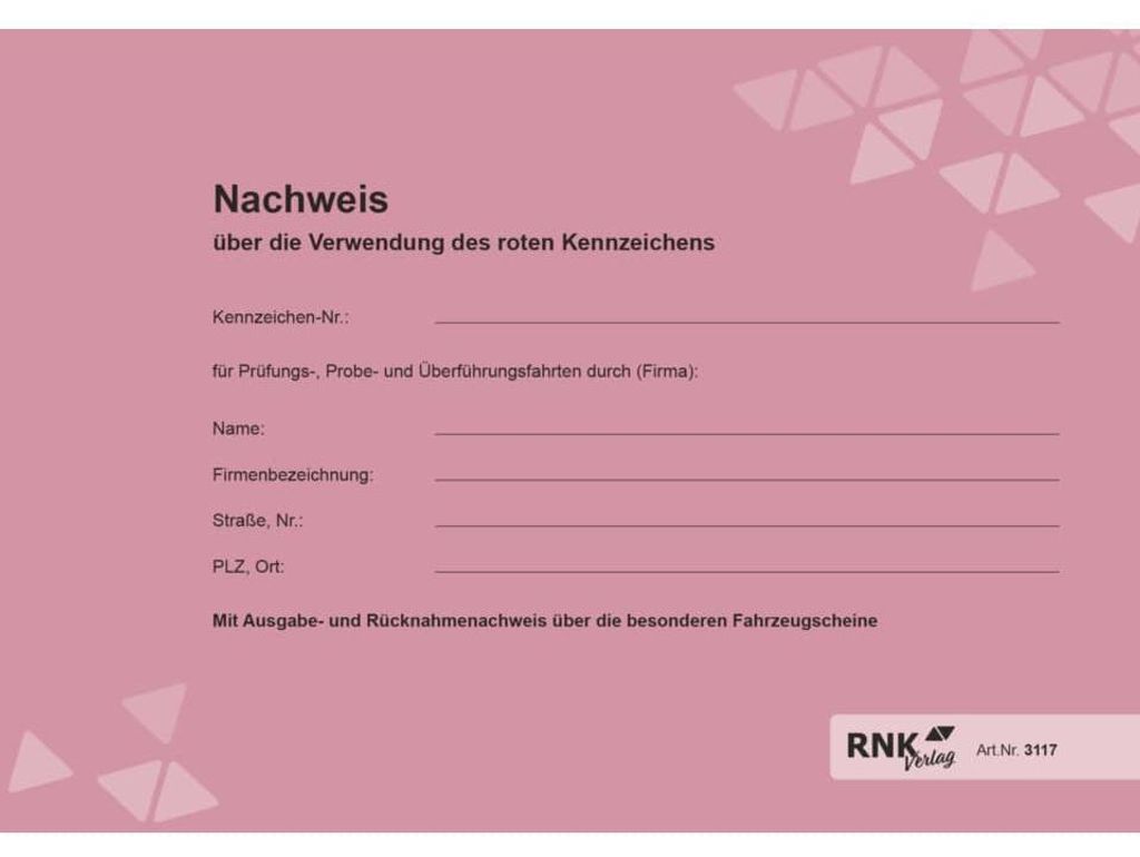 RNK Verlag, registratieboekje voor voertuigen met rode Productafbeelding 