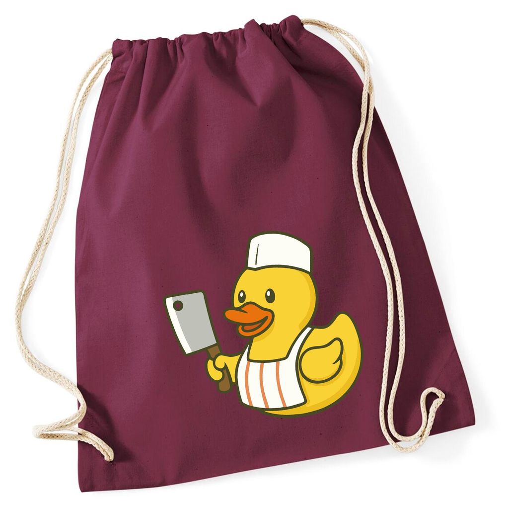 Huuraa Turnbeutel Quietscheente Metzgerei Comic Gummiente 12 Liter Burgundy Baumwolle Rucksack Geschenkidee