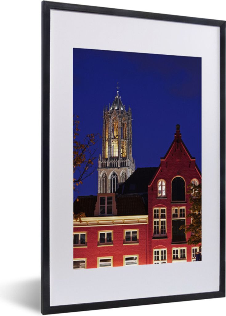MuchoWow Gerahmtes Poster Nacht - Domturm - Haus 40x60 cm - Poster mit Schwarzem Bilderrahmen Wandposter Rahmen Foto Bilder - Poster in Rahmen