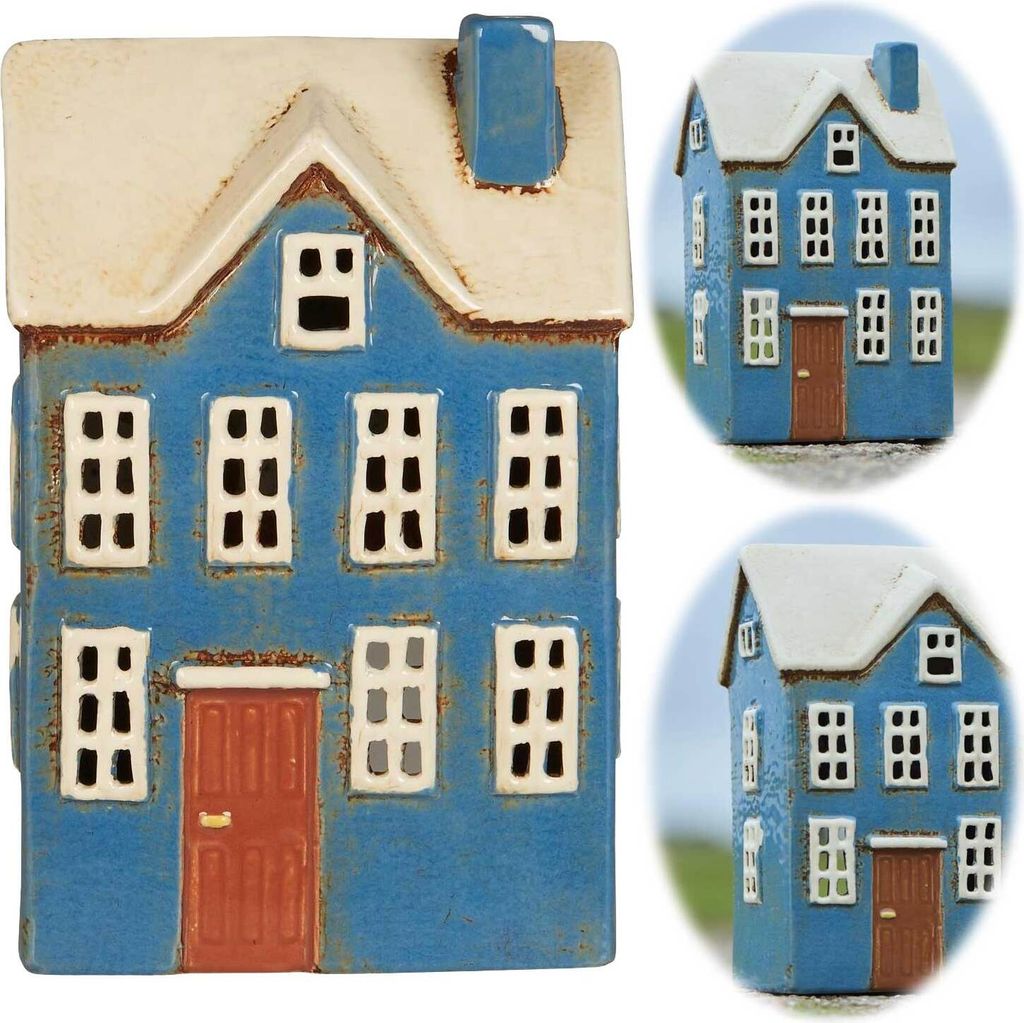 LS-LebenStil Lichterhaus Nyhavn 20cm Blau Weiß Keramik Produktbild