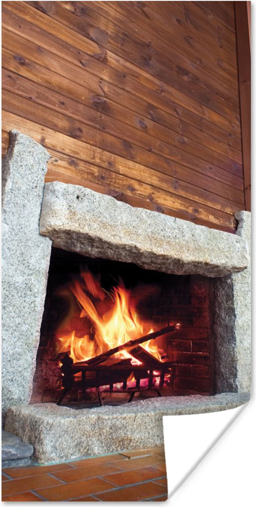 MuchoWow Poster Kamin aus Stein 75x150 cm - Dekoration für die Wände