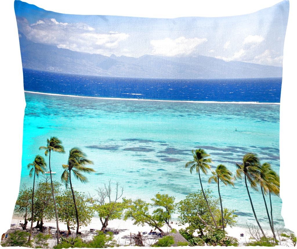 MuchoWow Zierkissen Sofakissen Wohnzimmer Dekokissen 45x45 cm Palmen an der Küste von Mo'orea mit klarem blauem Wasser im Hintergrund - Schlafpo...