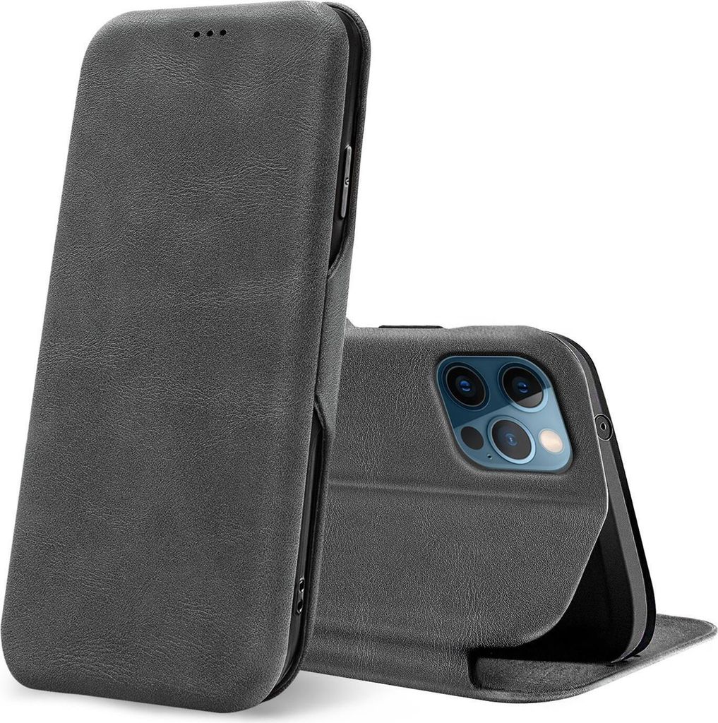 Conie Retro Klapp Tasche für iPhone 12 / 12 Pro Kartenfach Hülle Rundumschutz in Grau
