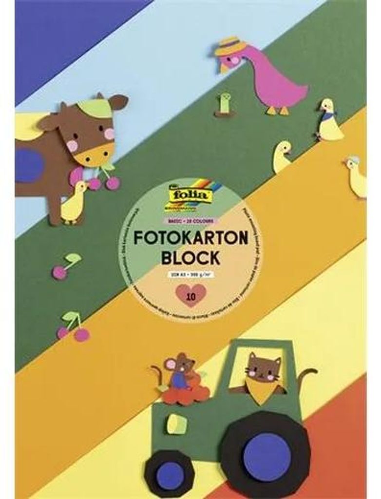 Dekoračný kartón, 2 stranný, A3, 300 g, 10 listov, FOLIA, „Basic”, rôzne farby