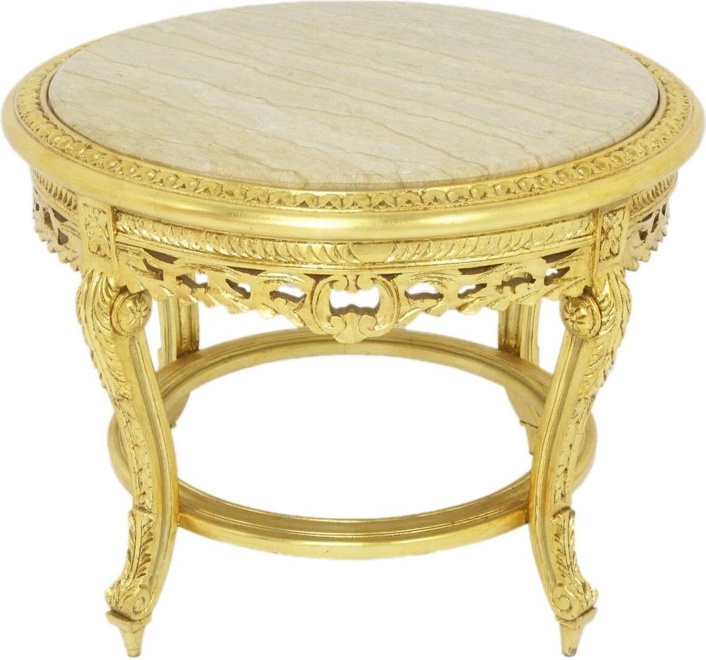 Großer Casa Padrino Barock Beistelltisch mit Marmorplatte Gold / Creme Ø 70 x H. 45 cm - Runder Antik Stil Tisch - Barock Wohnzimmer Möbel