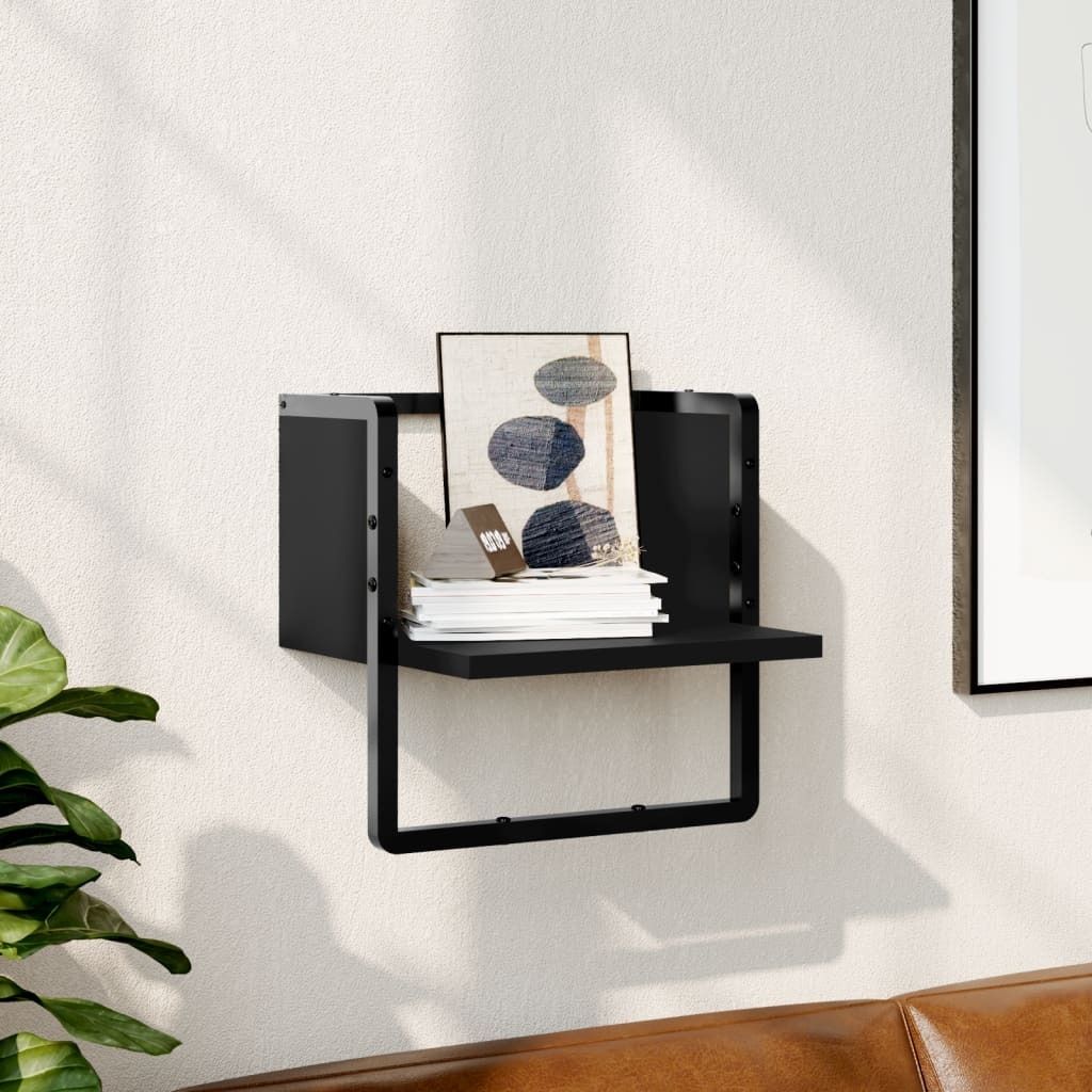 Maison Exclusive - Wandregal mit Stange Schwarz 30x25x30 cm