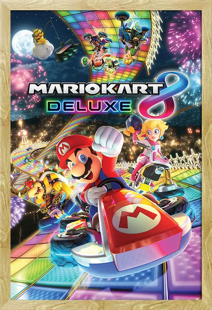 Affiche Mario Kart 8 Deluxe Prête à Poser - Cadre MDF Hêtre 61x91,5cm