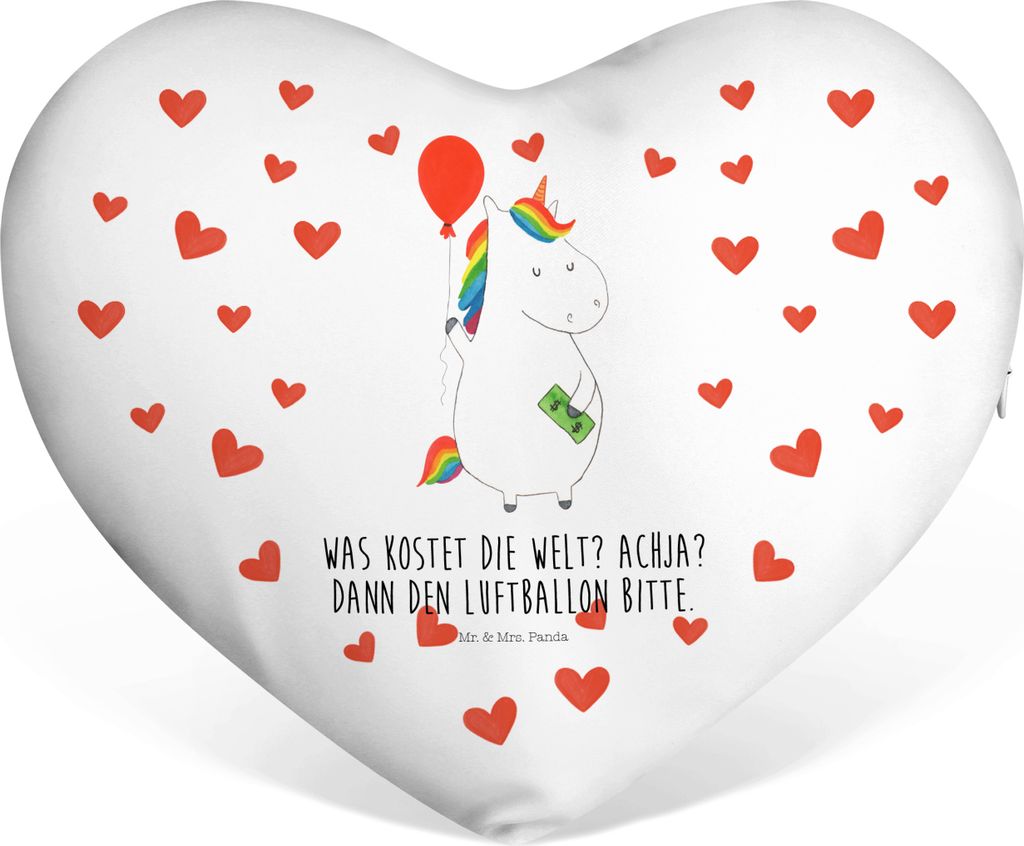 Mr. & Mrs. Panda Sofakissen Einhorn Luftballon - Weiß - Geschenk, Liebeskissen, Geld, Dekokissen, dekoartikel, Kuschelkissen, Unicorn, Einhörner,...