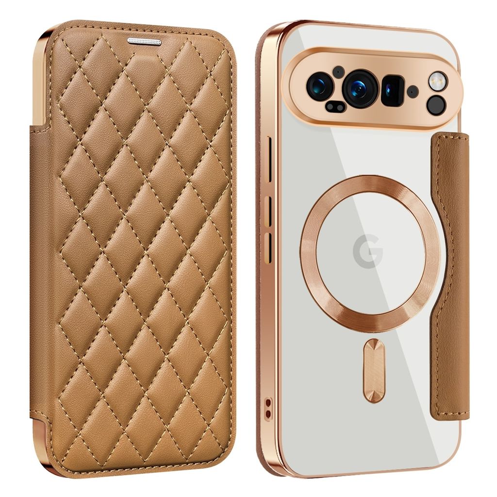 Für Google Pixel 9 Pro XL 360 Grad Full Body Magsafe RFID Anti Datenklau Kunst Leder Hülle Tasche Braun