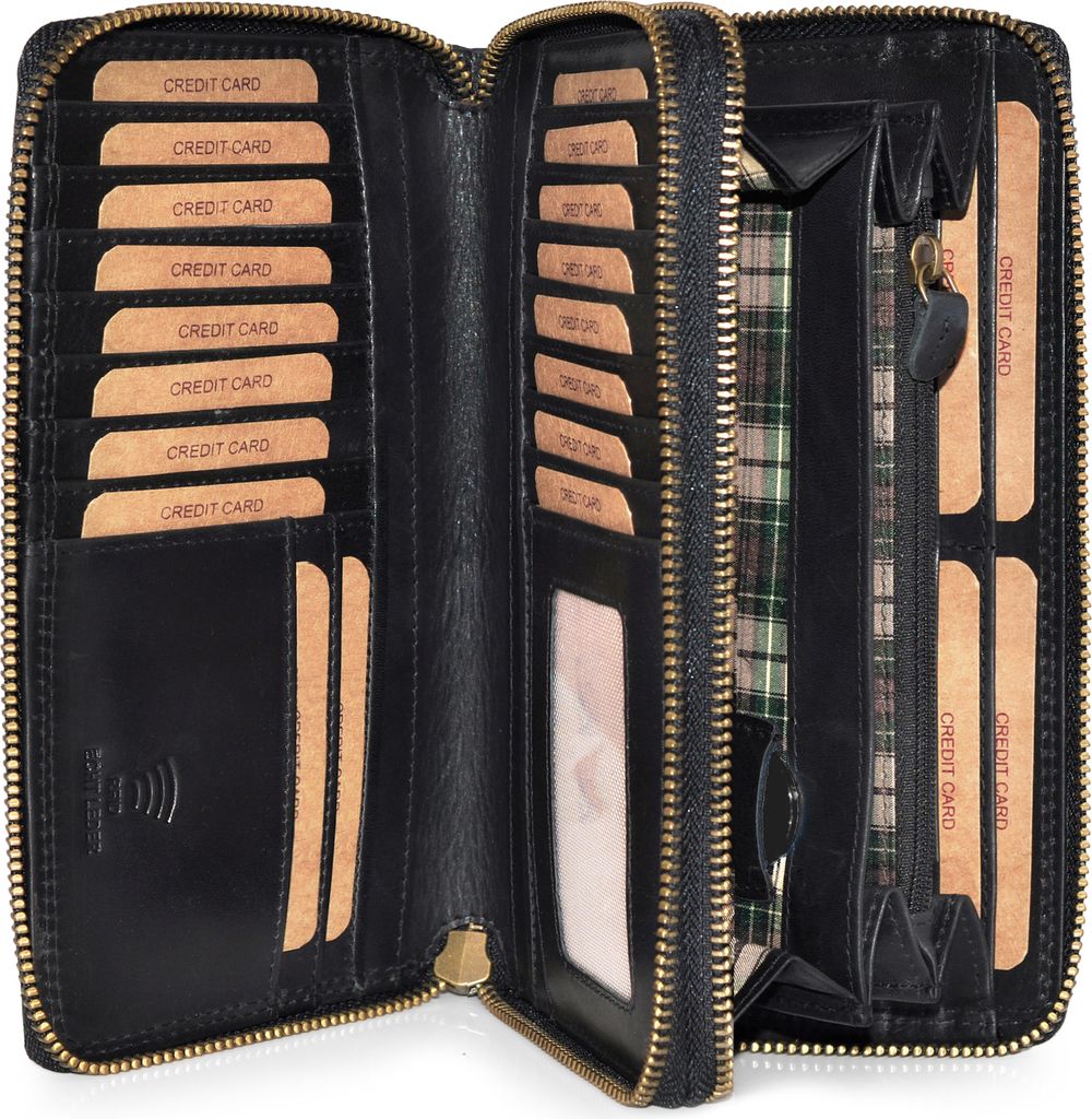 Benthill Damen Geldbörse Echt Leder XXL - Portemonnaie Groß mit RFID Schutz - Echtleder Vintage Damenbörse mit vielen Kartenfächer inkl. Gesche...
