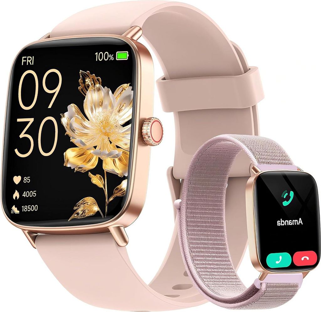 Fitpolo Smartwatch Damen Herren 1.85" HD Display Fitnessuhr mit Telefonfunktion AI Sprachassistent 100+ Sportmodi Herzfrequenz & SpO2 IP68 wasserdicht