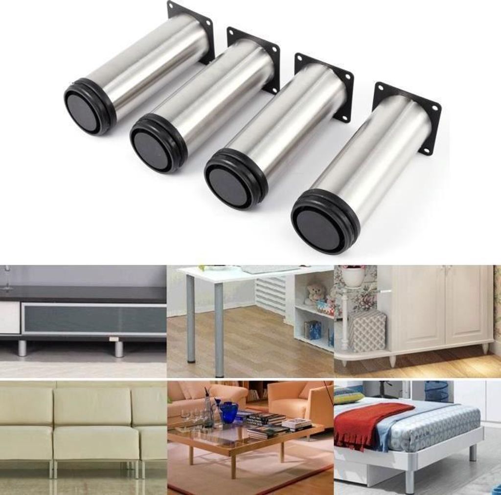 verstellbare Möbelfüße aus Edelstahl, rund, 5 cm Durchmesser, 150 mm Höhe