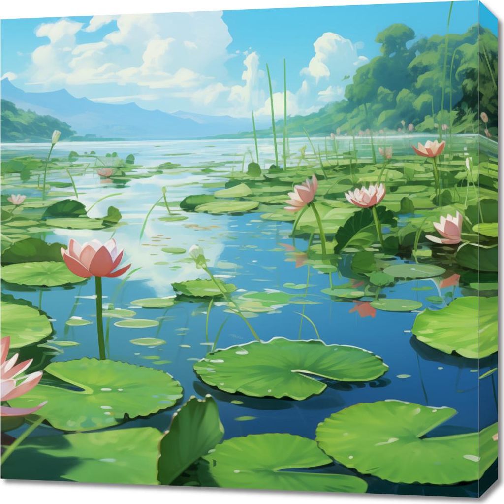 Bild 70x70cm Idylle Teich Lilien
