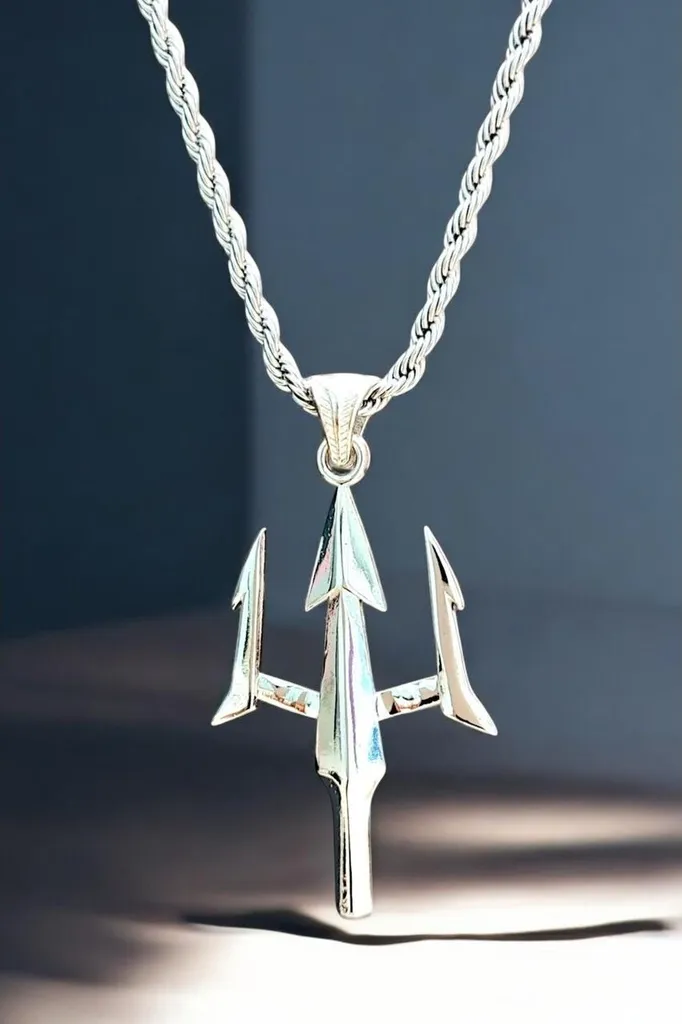 Collier trident Poséidon robuste en bronze argenté, bijou inoxydable