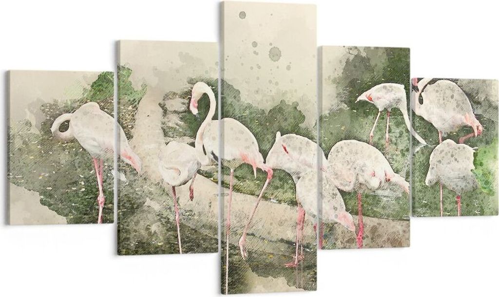Bild auf Leinwand - Leinwandbild - Flamingo Vogel Wasser - 125x70cm - Wand Bild - Wanddeko - Leinwanddruck - Bilder - Kunstdruck - Wanddekoration -...
