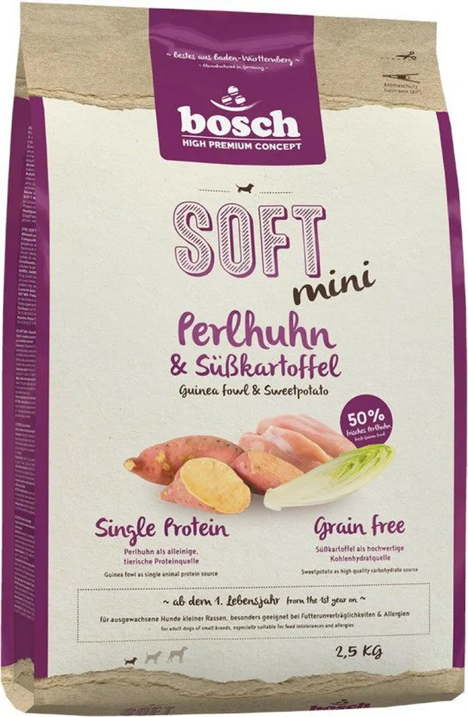 Croquettes sans céréales Bosch Soft Mini caille patate douce sachet 2,5kg