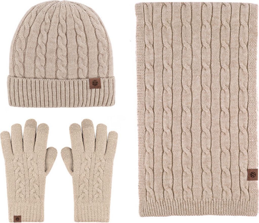 (Braun) Winterwarme Sets Strickschal Strickschal Mütze Handschuhe