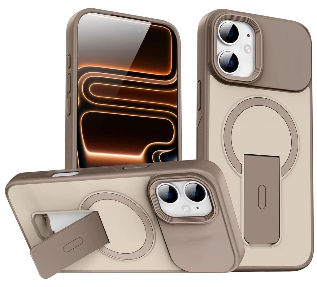 Magnet Ständer Hülle für iPhone 12, Kompatibel mit MagSafe, Matt Rückseite Stoßfeste Handyhülle Braun