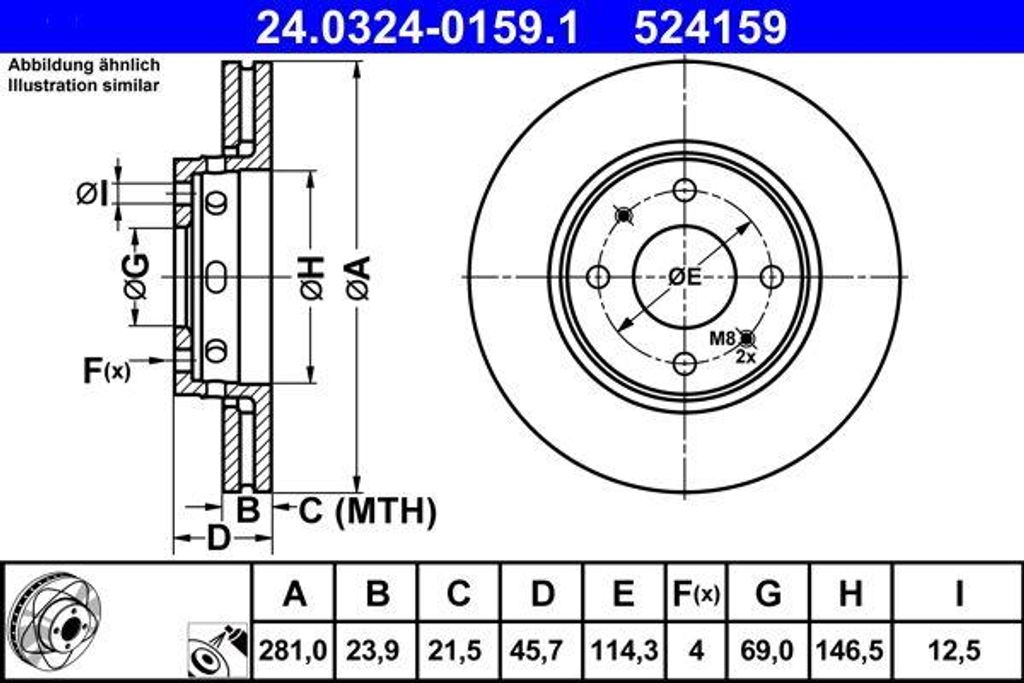 ATE 24.0324-0159.1 Bremsscheibe OE M818027 kompatibel mit Carisma, S40, V40