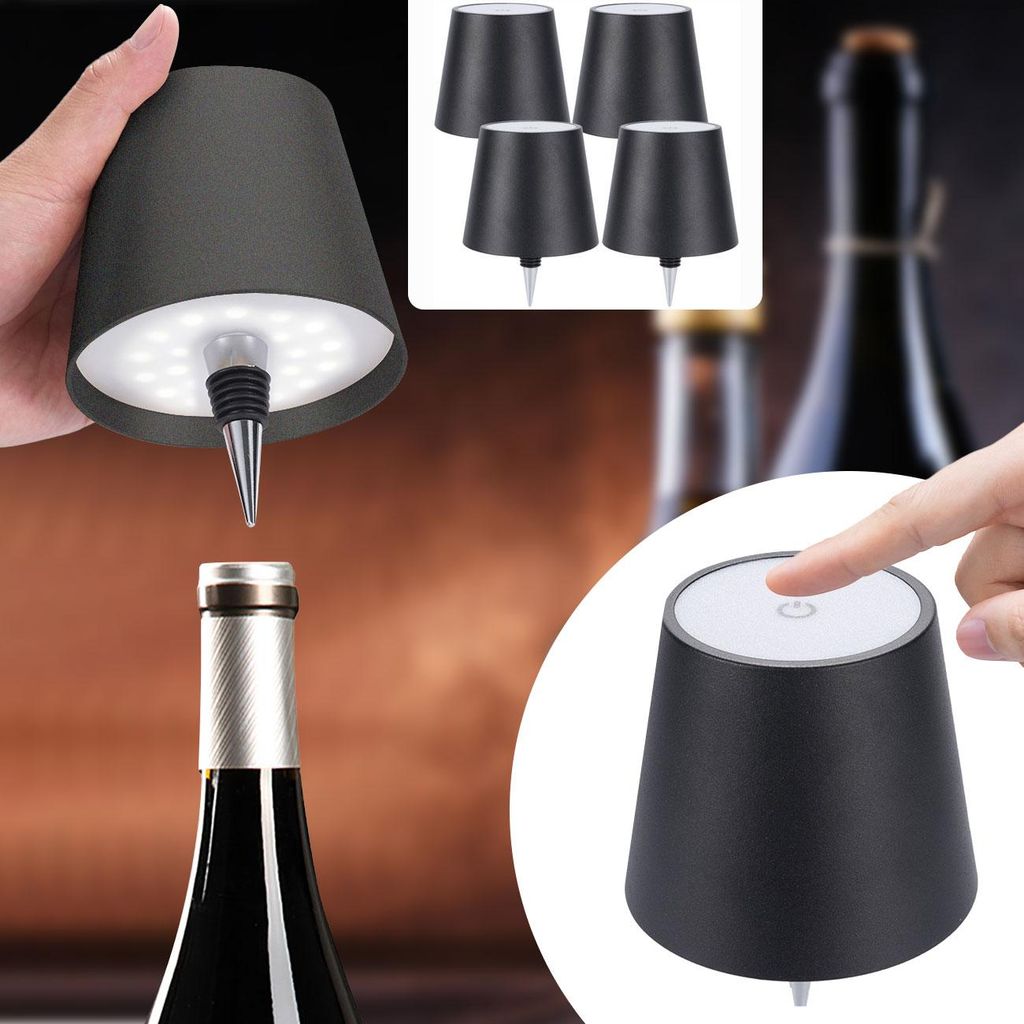 4er-Set Edle Akku Flaschenlampe Schwarz: Dimmbar, 3 Produktbild 