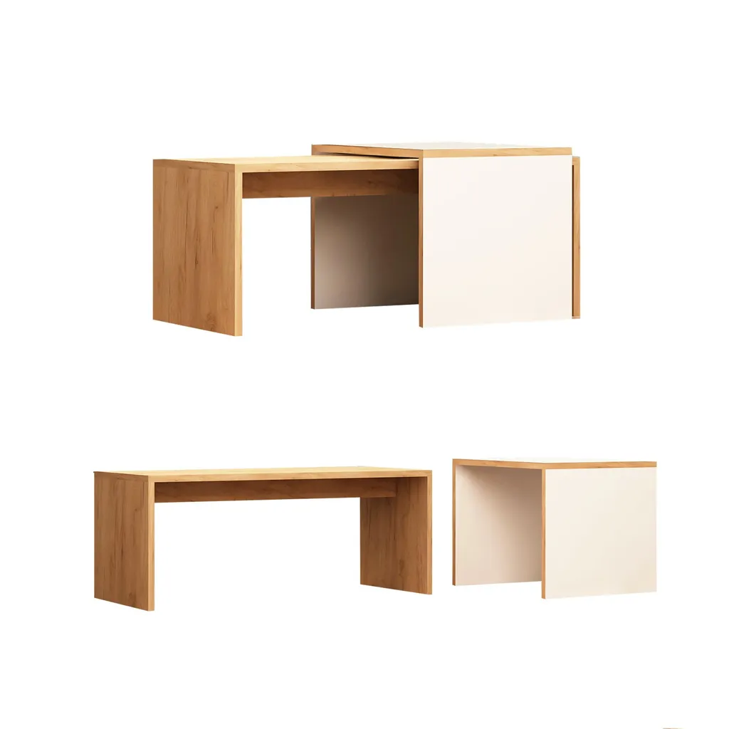 Table basse de salon rectangulaire en bois de chêne clair 90cm - 3