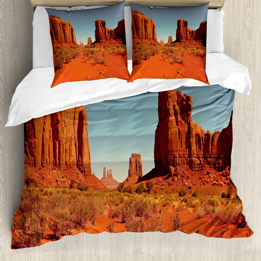 Housse de couette saine 200x200 anti-allergie Monument Valley orange bleu