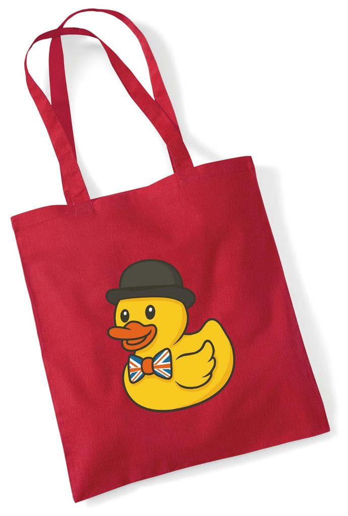 Huuraa Jutebeutel Quietscheente Großbritannien Gummiente Brite 10 Liter Classic Red Baumwolle Tasche Geschenkidee