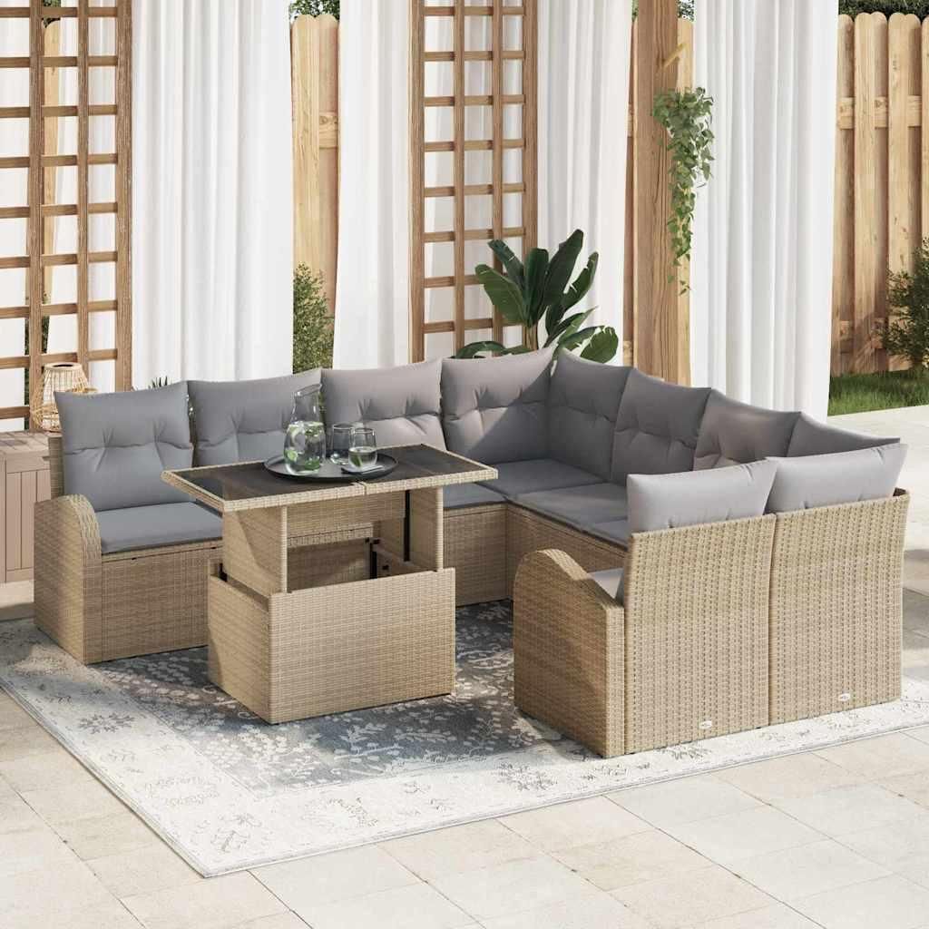 Maison Exclusive - Gartensofa-set mit Speicher 9 pcs Beige Poly-Rattan