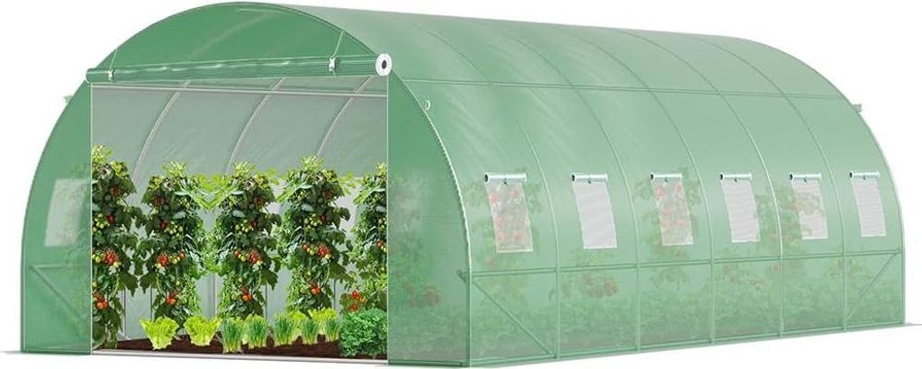 VOUNOT Gewächshaus Foliengewächshaus Winterfest Tomatenhaus Folientunnel, 6x3x2m 18m²