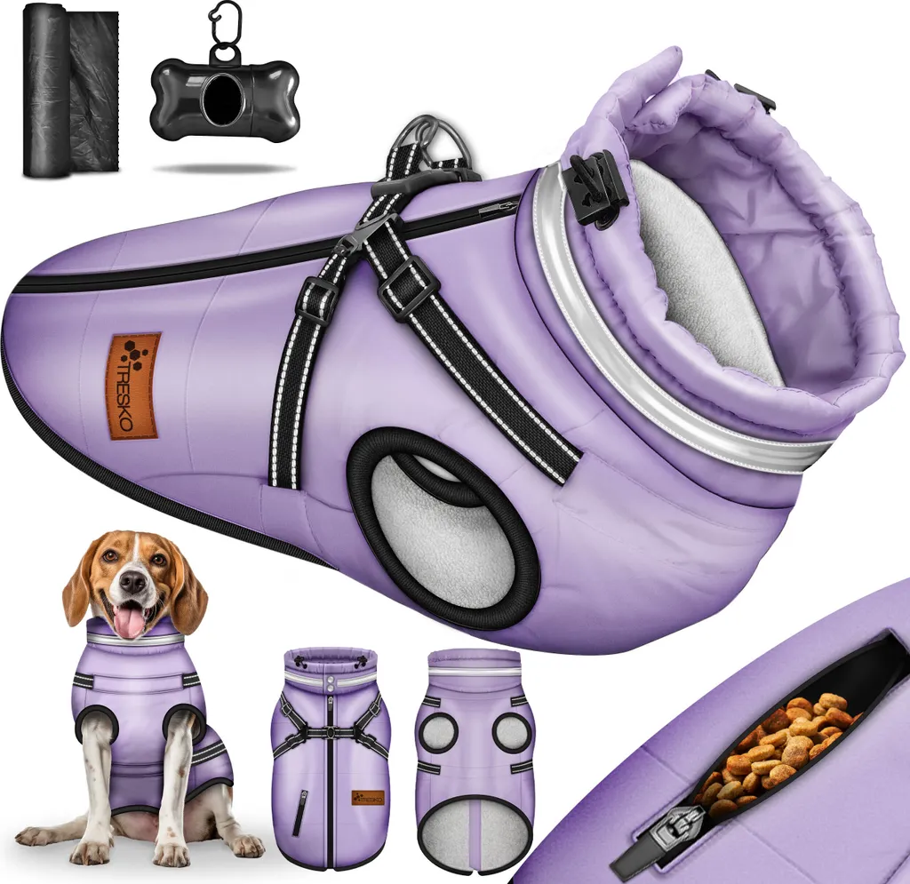 TRESKO Giacca Cane 3XL Viola Invernale Impermeabile con Pettorina
