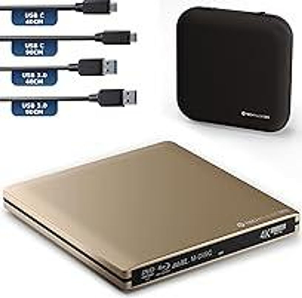 techPulse120 Externes USB 3.1 Blu-ray DVD CD USB-C UHD 4k 3D M-DISC BDXL HDR10 128GB Laufwerk Brenner Burner Superdrive BD Imperator Paket Tasche 9...
