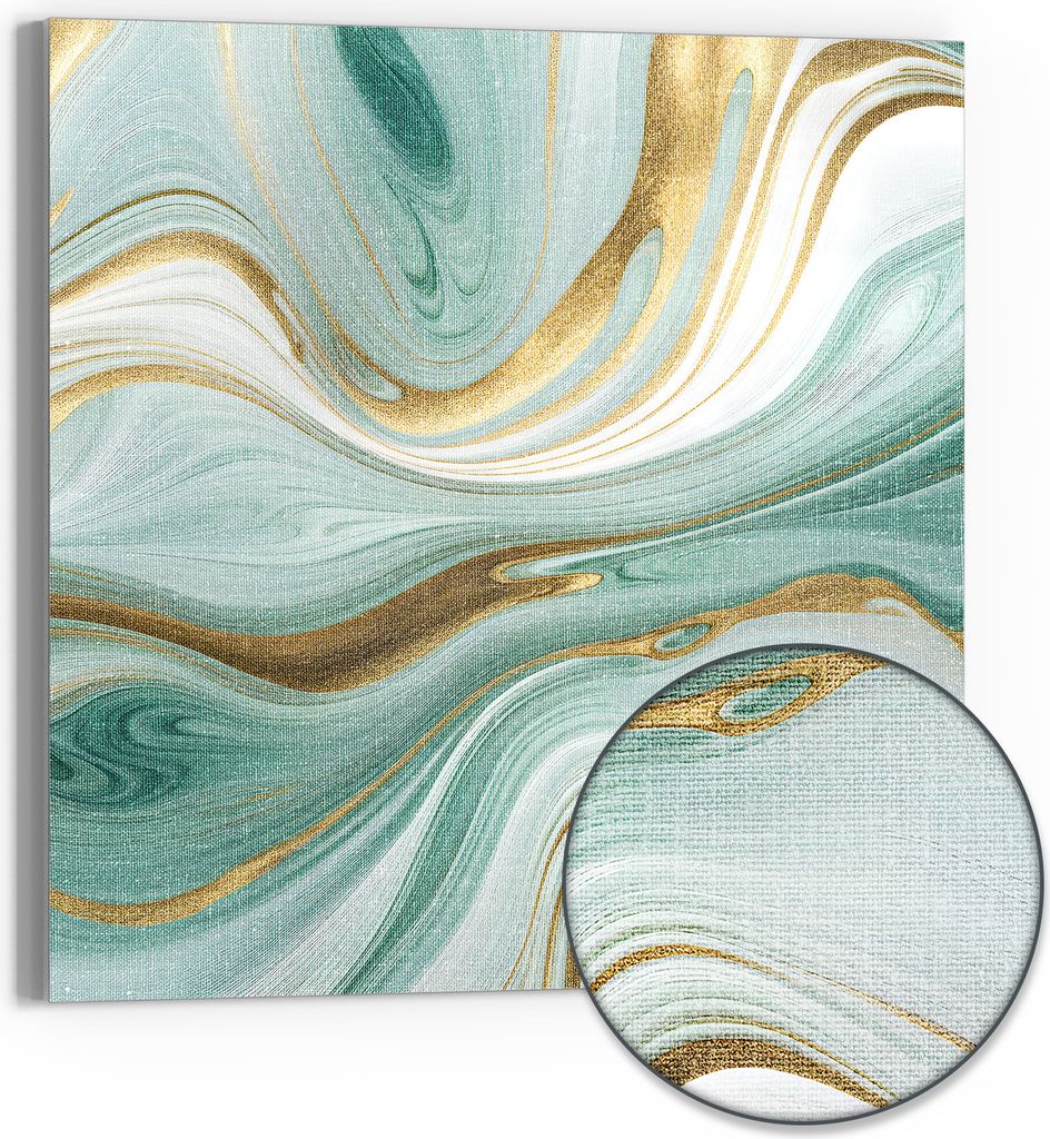 DEQORI Hybrid Leinwand Bild 30x30 cm 'Smaragdfarbene Wogen' Wandbild Glas flach modern