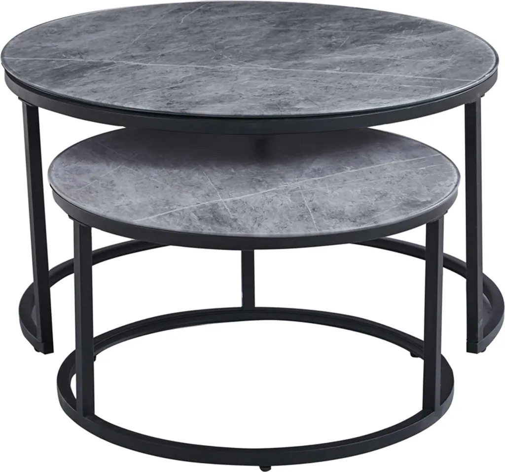 Table basse Boston Ø80 et Ø60cm ensemble de 2 pièces en marbre gris