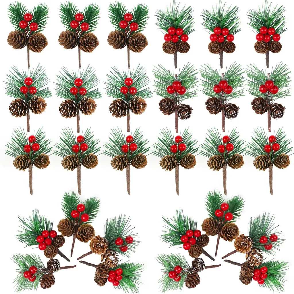 25 Pommes de Pin Artificielles et Aiguilles de Sapin pour Noël