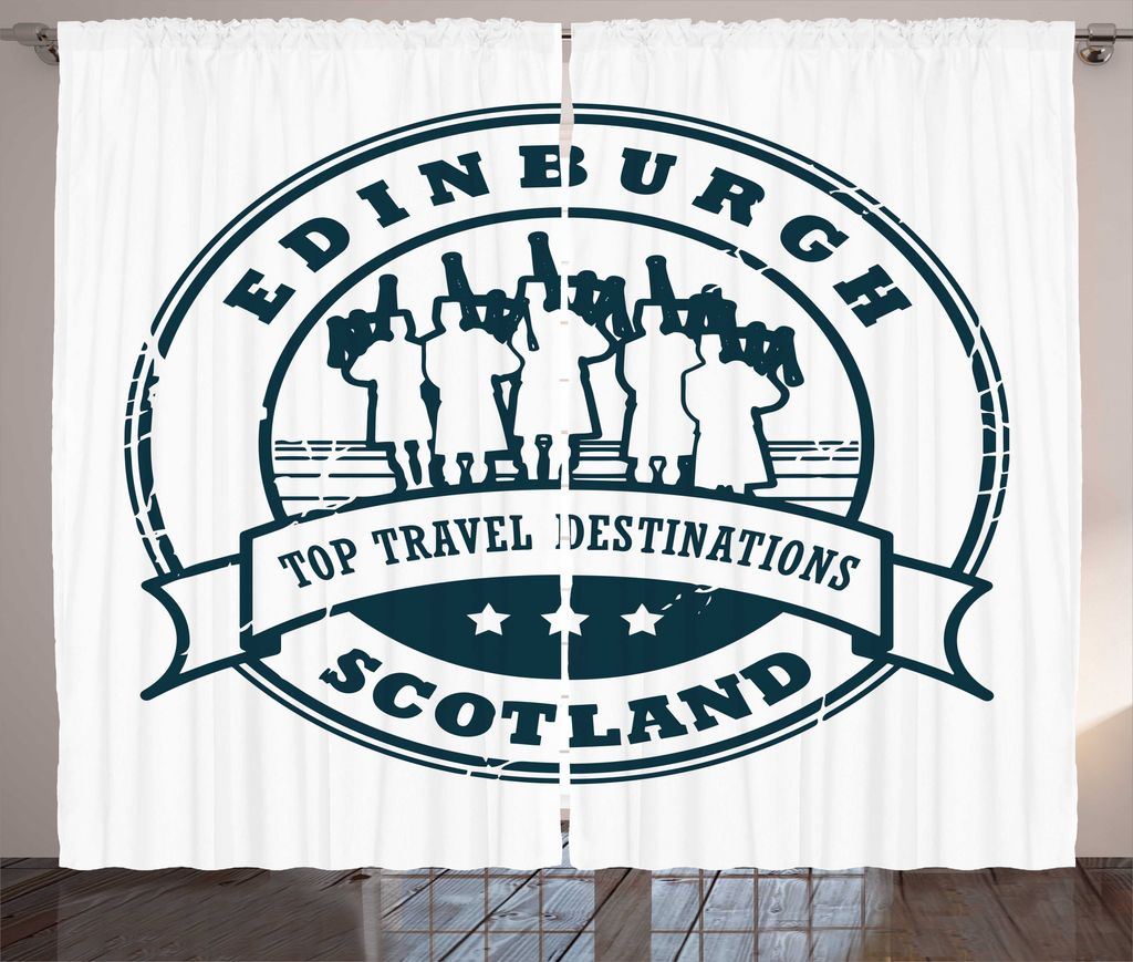 ABAKUHAUS Schottland Rustikaler Gardine, Grunge Stempel mit Text, Schlafzimmer Kräuselband Vorhang mit Schlaufen und Haken, 280 x 225 cm, Dunkel P...