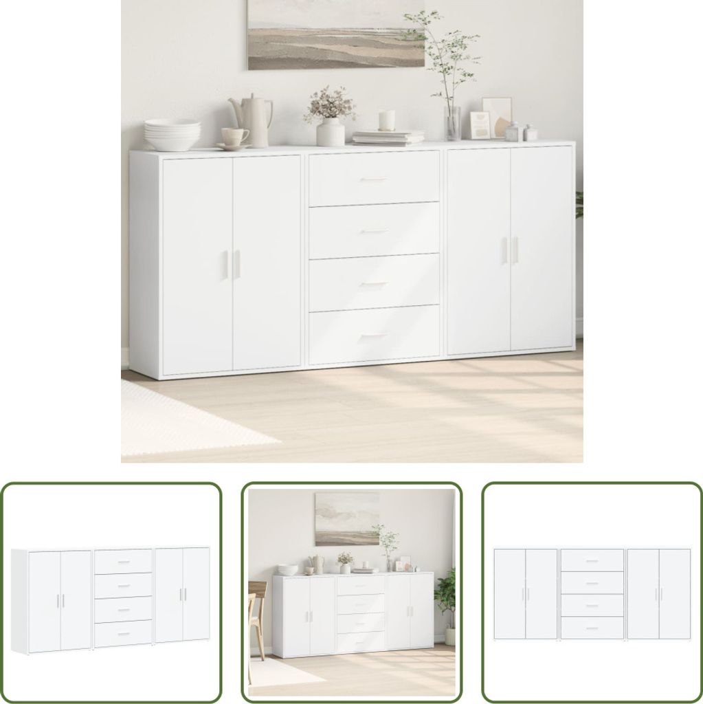 The Living Store Sideboards 3 Stk. Weiß 60x31x84 cm Holzwerkstoff
