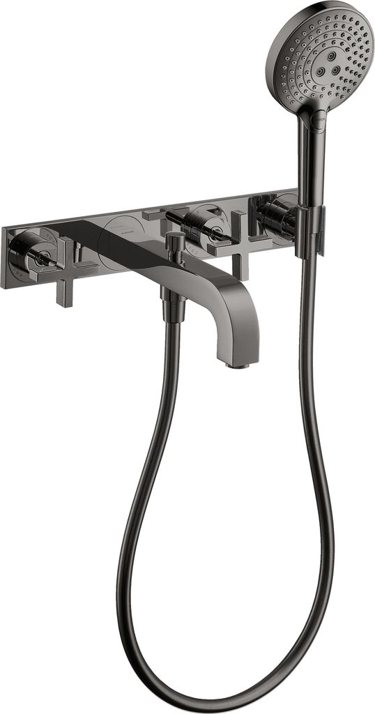 3-Loch Wannenarmatur AXOR CITTERIO DN 15 UP m Pl m Kreuzgr. pol. bl chrome mit Kreuzgriffen polished black chrome