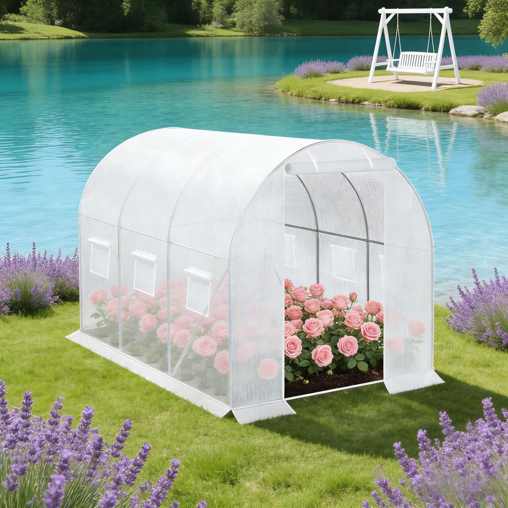 Profi-Gewächshaus 6m² Folientunnel 300x200x190 cm, stabiles Tomatenhaus mit 19mm verzinktem Stahlrahmen & 140g/m² PE-Gitterfolie, UV-beständig