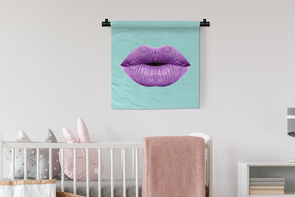 MuchoWow Wandteppich Wandbehang Lippen - Pastell - Lila 60x60 cm Tapisserie Dekoration Wandtuch - Dekorationen - Wand Decke