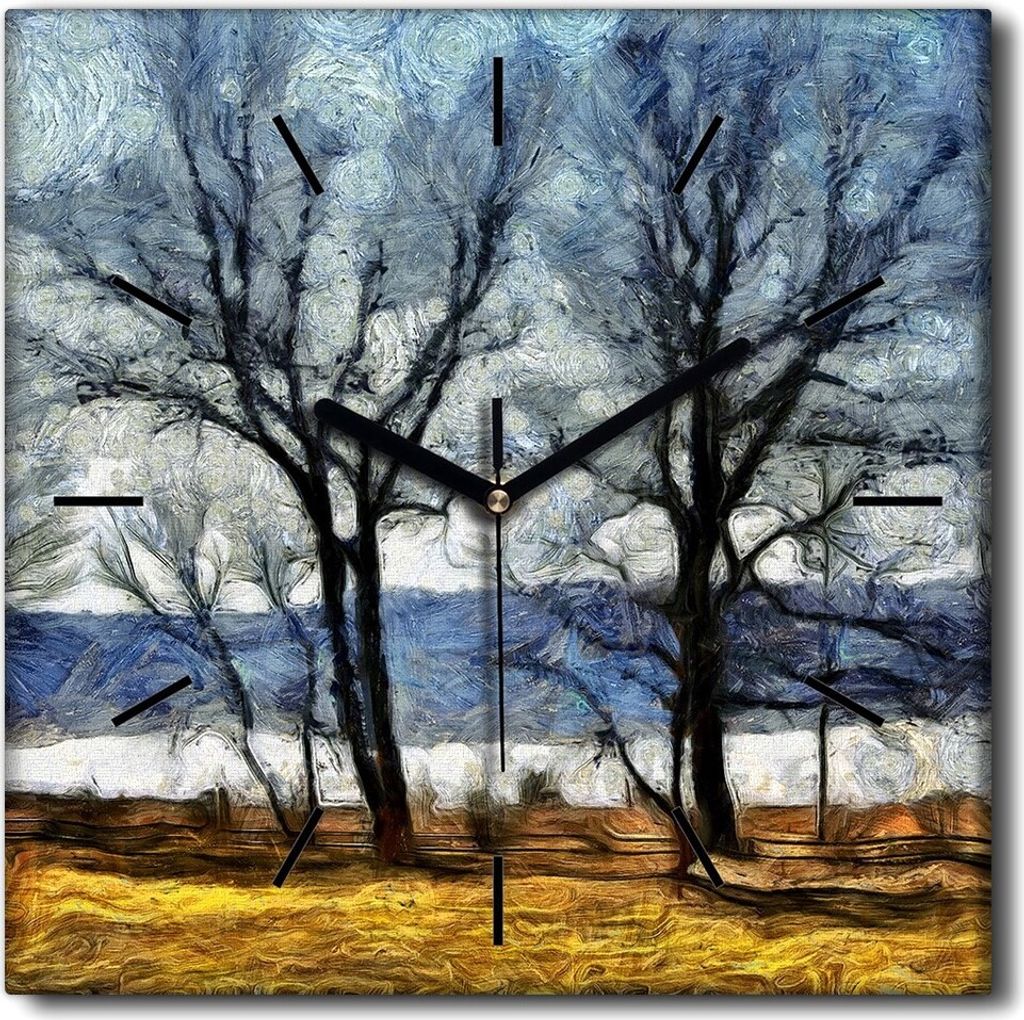 Coloray Uhr auf Leinwand 30x30 cm Wand Uhr Dekoration Wohnzimmer Segeltuch schwarze Hände -Natur Frühlingsmeer.